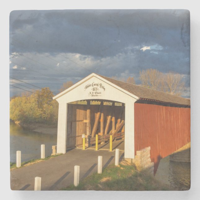 The Medora Covered Bridge Built In 1875 Stone Coaster (Front)