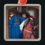 The Meeting on the Turret Stairs (by F.W. Burton) Metal Tree Decoration<br><div class="desc">This design features a painting by the Irish Victorian painter Sir Frederic William Burton (1816–1900), who became the third director of the National Gallery in London, England. The painting is inspired by an old Danish ballad, which tells the tragic story of Hellelil, a young noblewoman, and Hildebrand, her bodyguard and...</div>