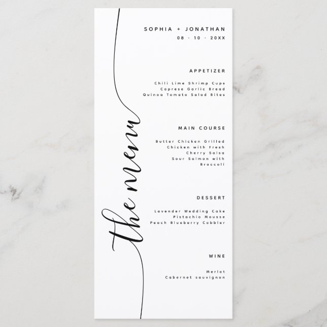 The Menu Vertical Script Elegant Wedding Menu (Front)