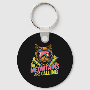 The meowtains are calling cat snowboard ski kids key ring
