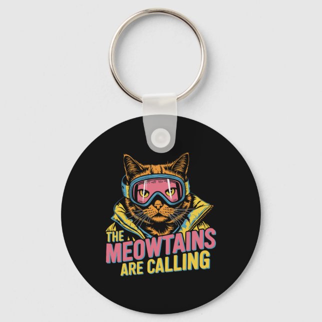 The Meowtains Are Calling Cat Snowboard Ski Kids M Key Ring (Front)