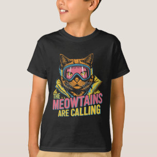 The Meowtains Are Calling Cat Snowboard Ski Kids M T-Shirt