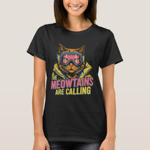 The Meowtains Are Calling Cat Snowboard Ski Kids M T-Shirt