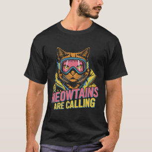 The Meowtains Are Calling Cat Snowboard Ski Kids M T-Shirt