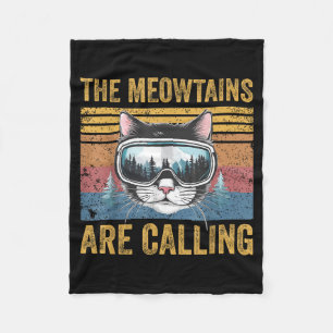 The meowtains are calling funny cat snowboard fleece blanket