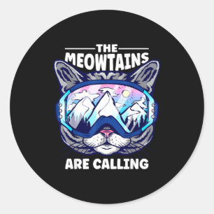 The meowtains are calling skiing snowboard goggles classic round sticker
