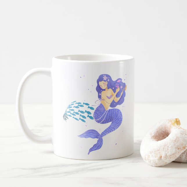 The mermaid and her school fish Coffee Mug (With Donut)