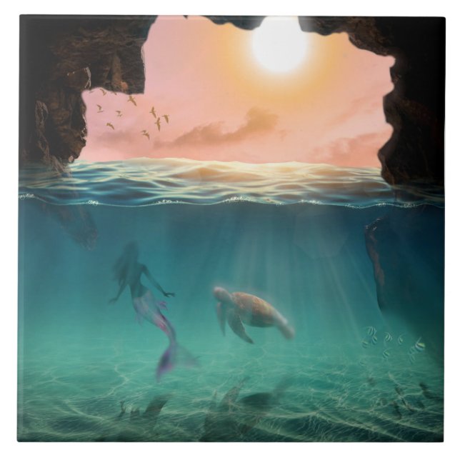 The mermaid and the turtle tile (Front)