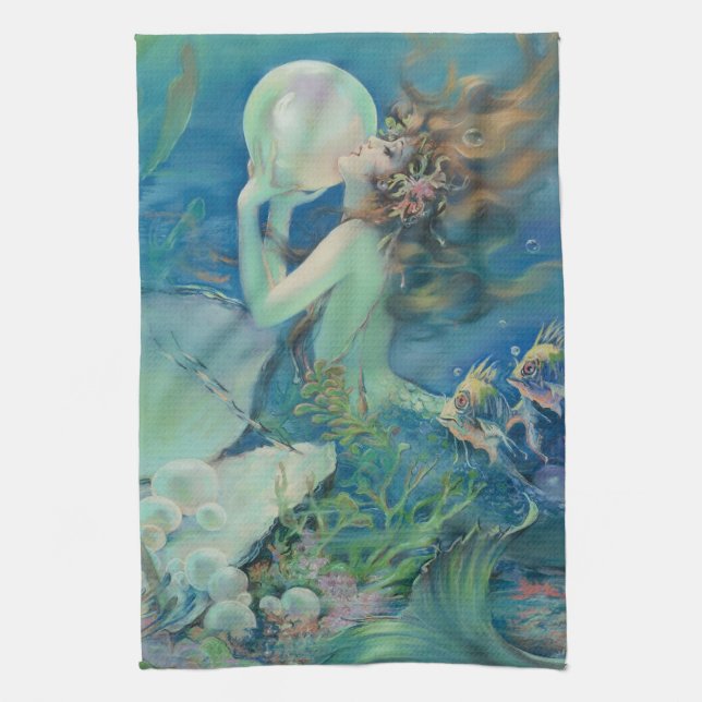 The Mermaid by Henry Clive Tea Towel (Vertical)