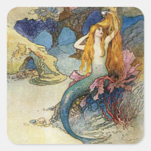 “The Mermaid” by Warwick Goble Square Sticker