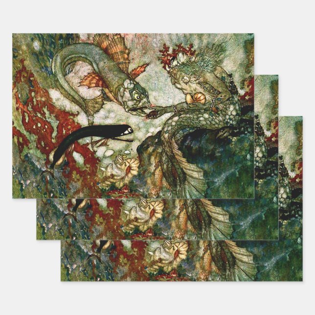 “The Mermaid King” by Edmund Dulac Wrapping Paper Sheet (Set)