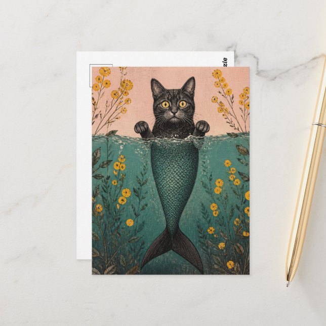 The Mermaid Kitty Postcard (Front/Back In Situ)