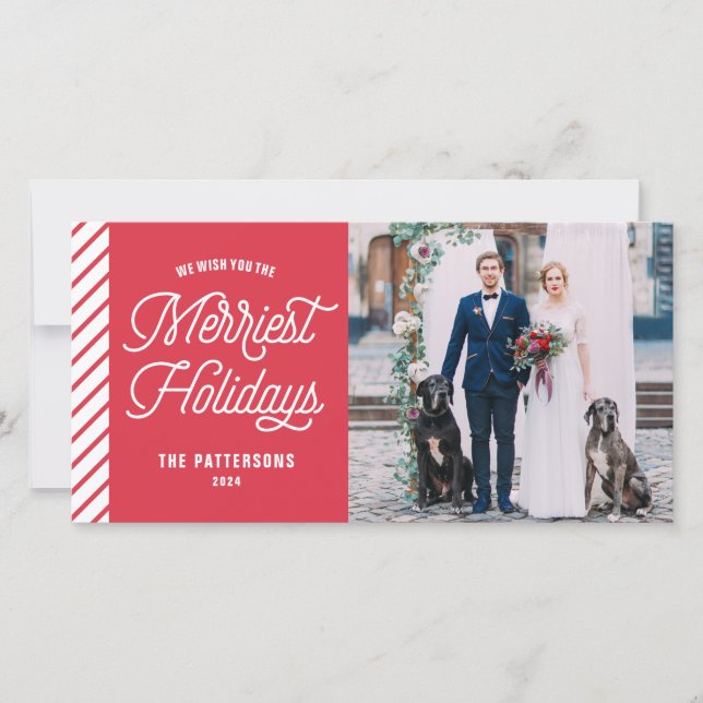 The Merriest Holidays Typography Photo Christmas Holiday Card (Front)