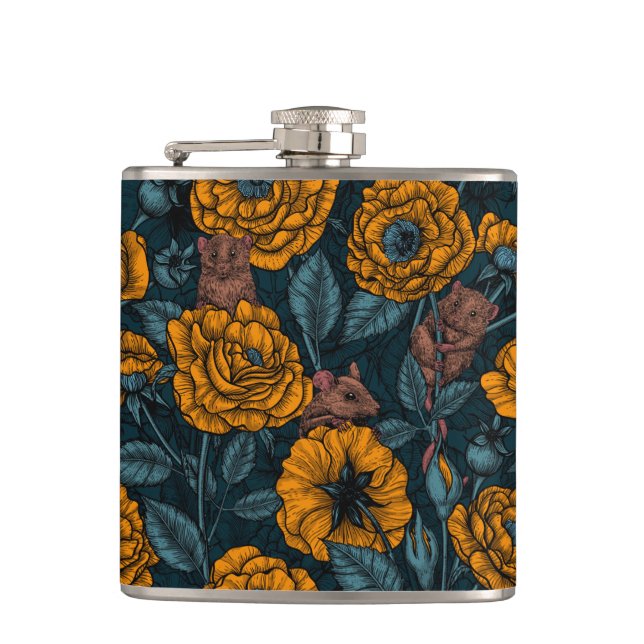 The mice party in orange and blue hip flask (Front)