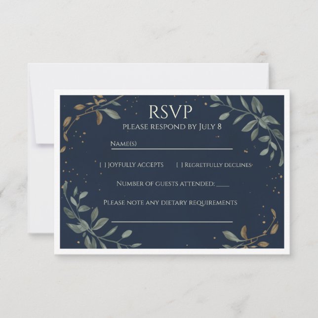 The Midnight Gala Navy Wedding RSVP Card (Front)