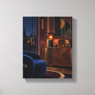 The Midnight Radio Room Moody Neo Deco Interior Canvas Print
