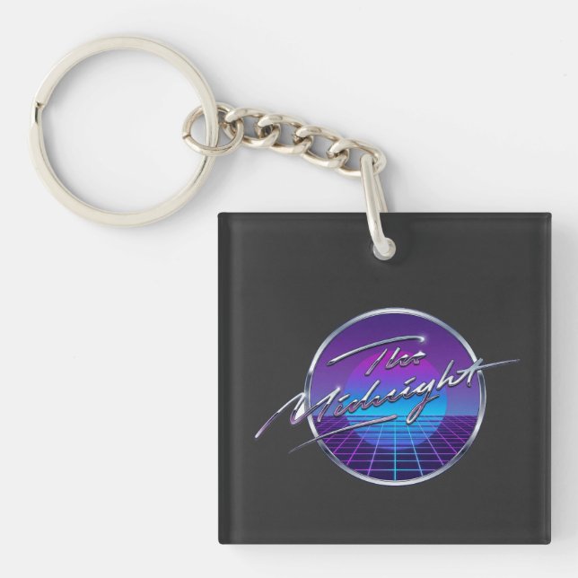 The Midnight Synthwave Retro Grid Logo T-Shirt Key Ring (Front)