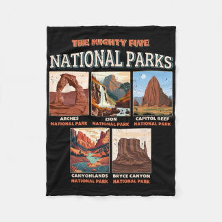 The Mighty Five National Parks Outdoor Hiking Camp Fleece Blanket