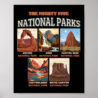 The Mighty Five National Parks Outdoor Hiking Camp Poster