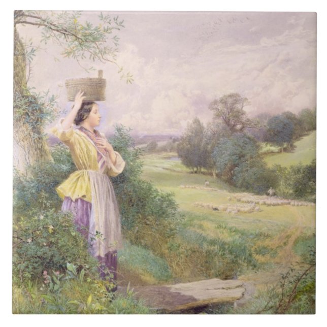 The Milkmaid, 1860 (w/c on paper) Tile (Front)
