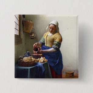 The Milkmaid, c.1658-60 (oil on canvas) 15 Cm Square Badge