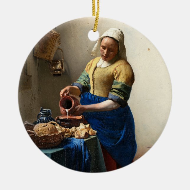 The Milkmaid, Jan Vermeer Ceramic Tree Decoration (Front)
