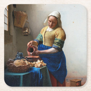 The Milkmaid, Johannes Vermeer, 1657-1658 Square Paper Coaster