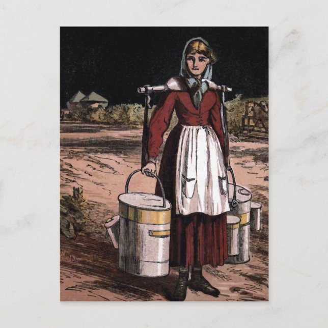"The Milkmaid" Vintage Illustration Postcard (Front)