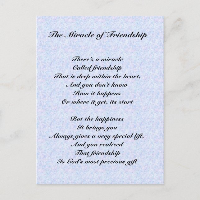 The Miracle of Friendship poem Postcard (Front)