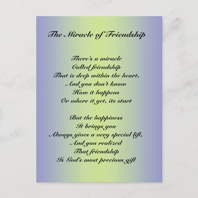 The Miracle of Friendship poem Postcard (Front)