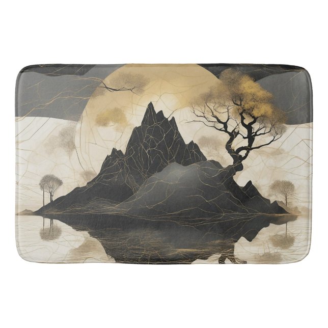 The Misty Mountain Black & Gold Bath Mat (Front)