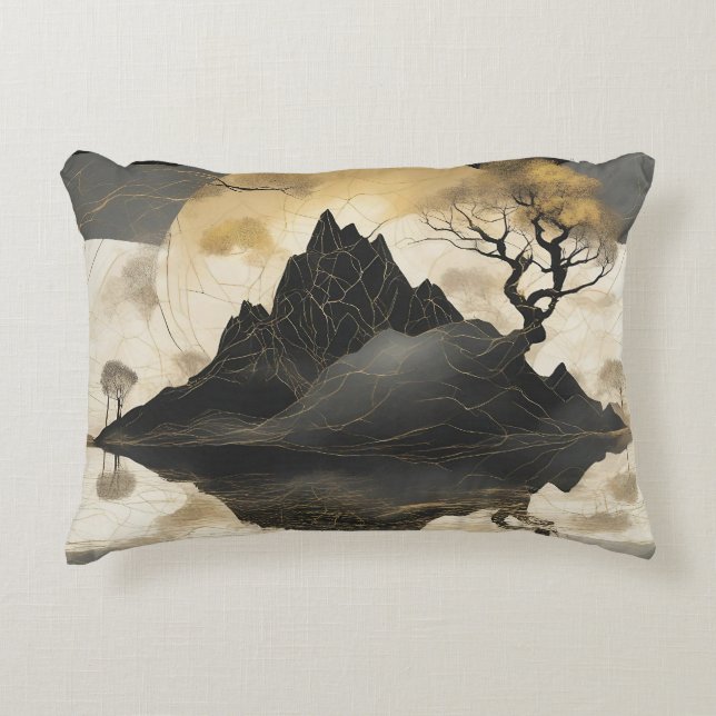 The Misty Mountain Black & Gold Decorative Cushion (Front)