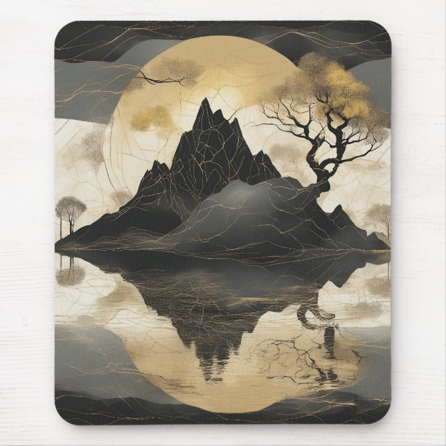 The Misty Mountain Black & Gold Mouse Mat (Front)