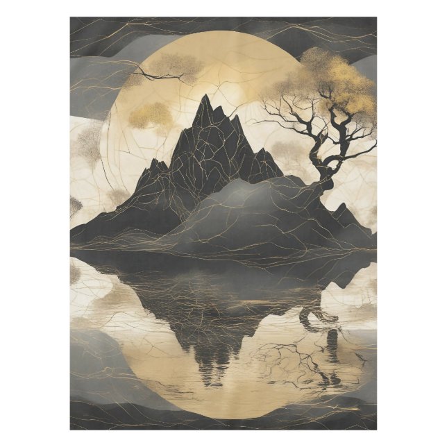 The Misty Mountain Black & Gold Tablecloth (Front)