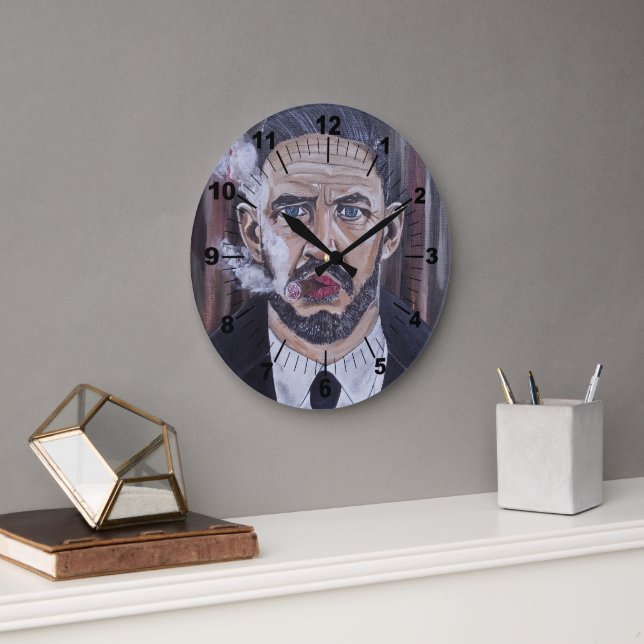 The Mobster Painting by Alfred Fox Large Clock (Office)