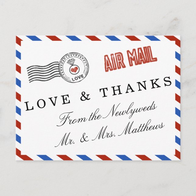 The Modern Airmail Wedding Collection Postcard (Front)