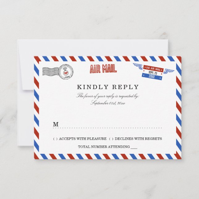 The Modern Airmail Wedding Collection RSVP Card (Front)