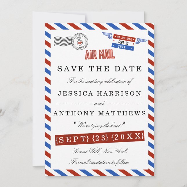 The Modern Airmail Wedding Collection Save The Date (Front)