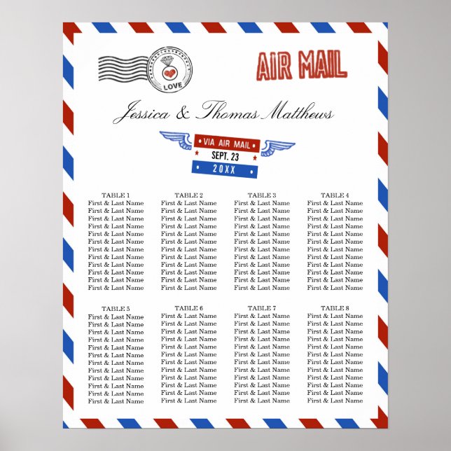 The Modern Airmail Wedding Collection Seating Plan Poster (Front)