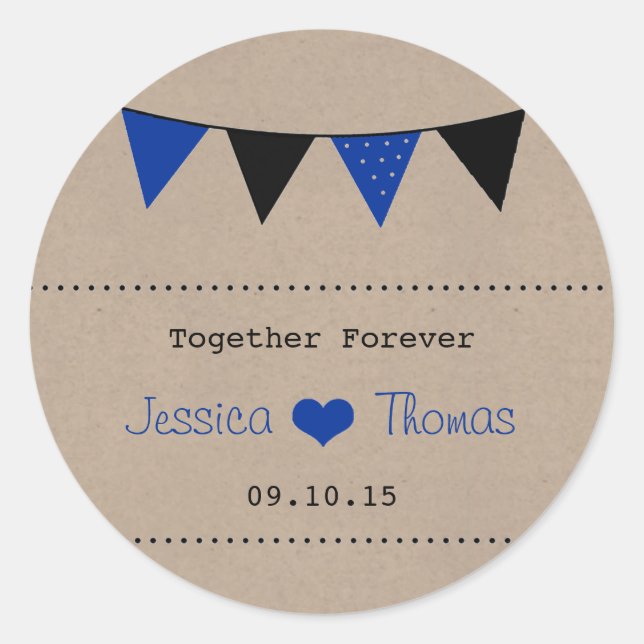 The Modern Blue Bunting Wedding Collection Classic Round Sticker (Front)