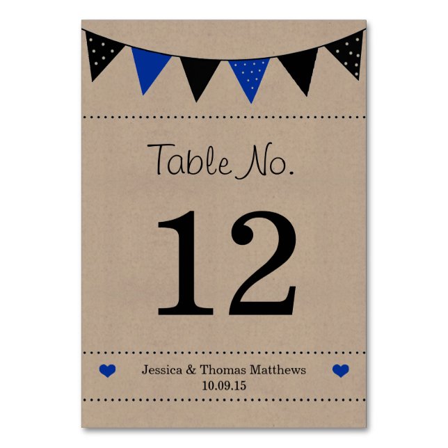 The Modern Blue Bunting Wedding Collection Table Number (Front)