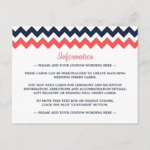 The Modern Chevron Wedding Collection Navy & Coral Enclosure Card