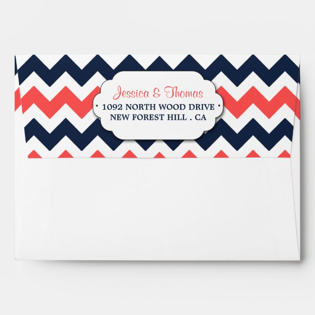 The Modern Chevron Wedding Collection Navy & Coral Envelopes (Back (Top Flap))