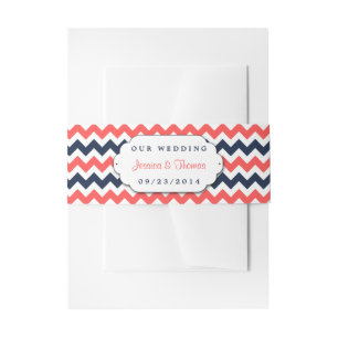 The Modern Chevron Wedding Collection Navy & Coral Invitation Belly Band