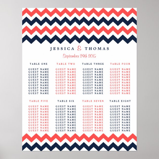 The Modern Chevron Wedding Collection Navy & Coral Poster (Front)