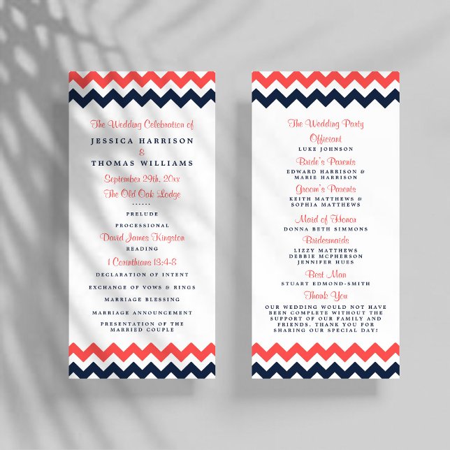 The Modern Chevron Wedding Collection Navy & Coral Programme (Creator Uploaded)