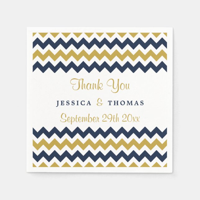 The Modern Chevron Wedding Collection Navy & Gold Napkin (Front)