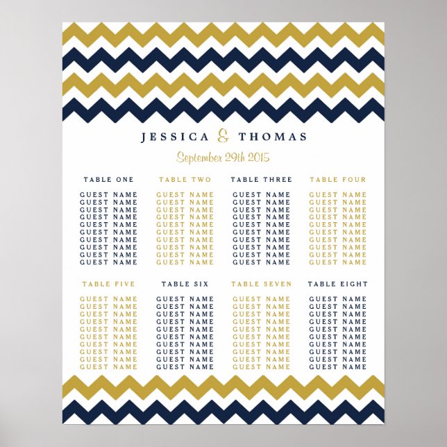 The Modern Chevron Wedding Collection- Navy & Gold Poster (Front)