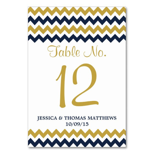 The Modern Chevron Wedding Collection- Navy & Gold Table Number (Front)