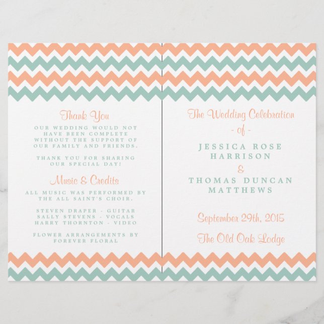 The Modern Chevron Wedding Collection Peach & Mint (Front)